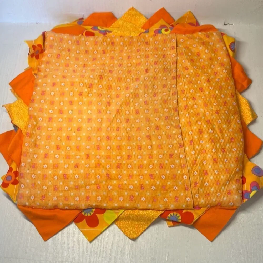 Handmade Orange Yellow Purple Quilted Throw Pillow Cover 13” x 13”‎